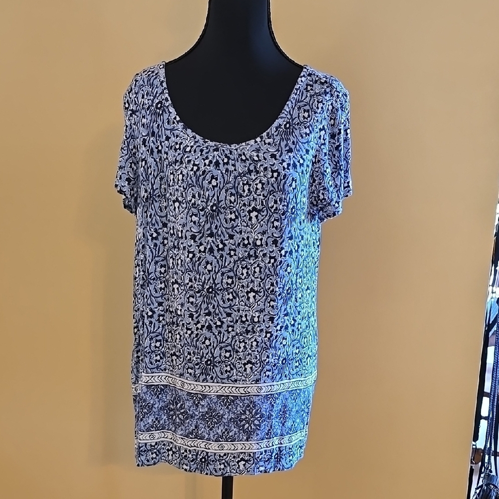 Fleur Blue  Short Sleeve Top L